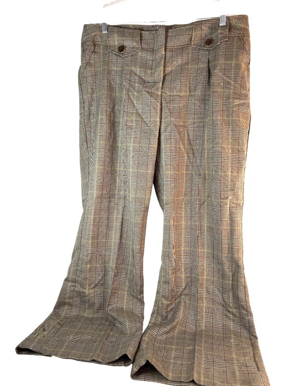 Ashley Stewart Womens Pants Dress Career Brown Plaid Wide Leg Size 18W NWOT
